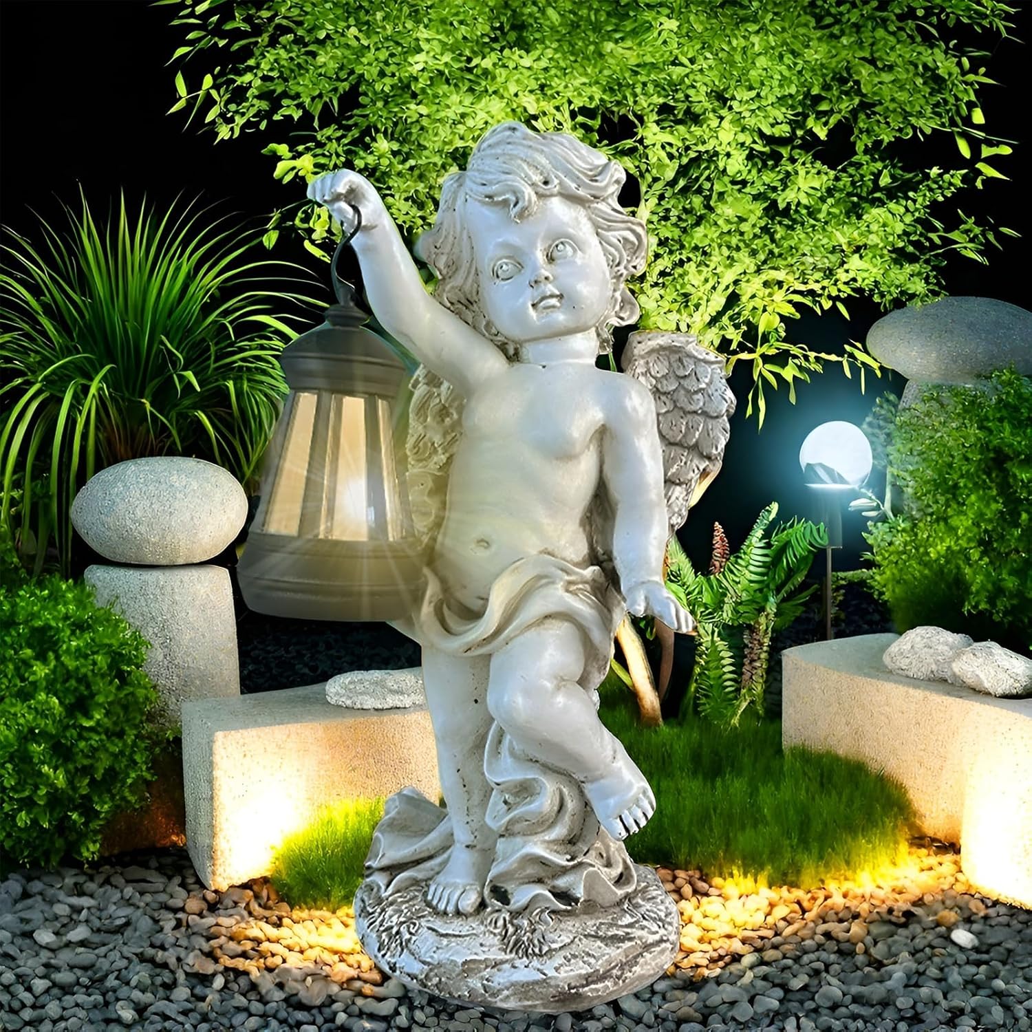 Statua da Giardino Angelo Solare con Lanterna LED - immagine 6