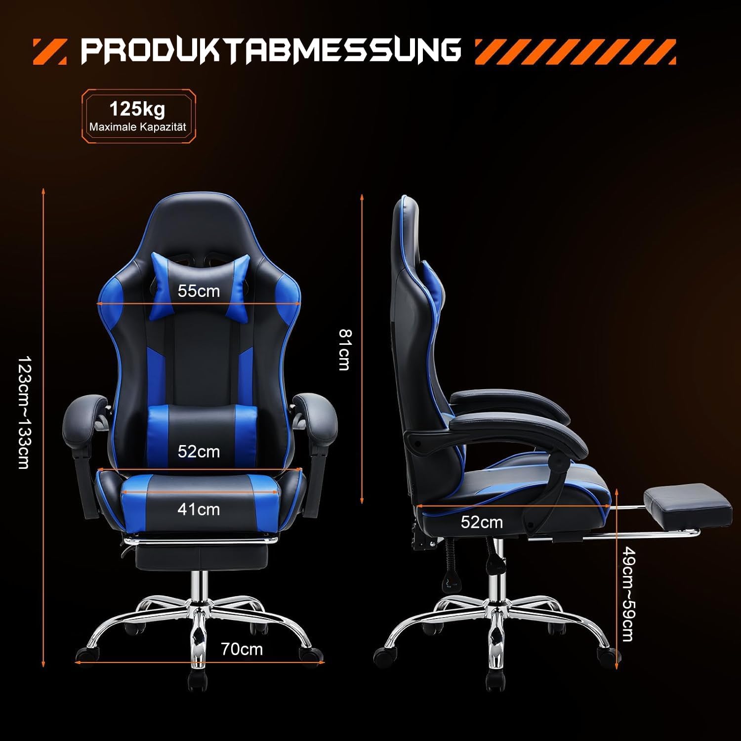 DUMOS Sedia da Gioco, Nero e Blu, Standard - immagine 3