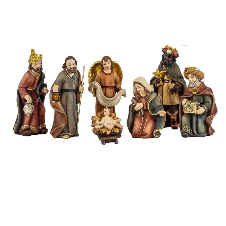 DRW Mistero Classico 7 Pezzi con Re Colore Crema Resina Dipinto a Mano 16 cm