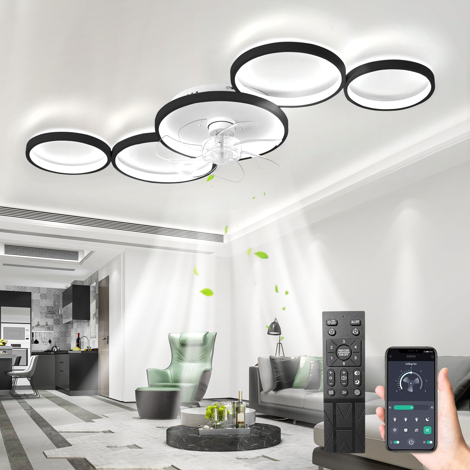 Ventilatore da Soffitto LED con Illuminazione 57W, Nero