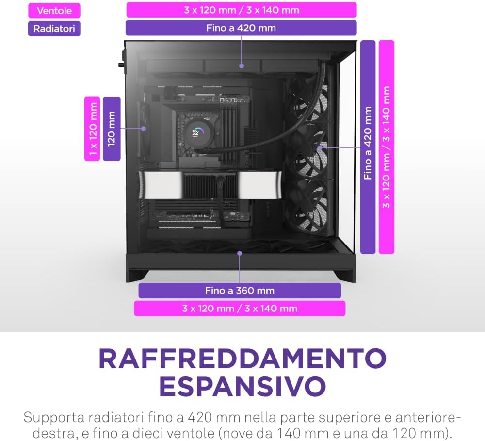 Nzxt H9 Flow - Case PC ATX Mid-Tower, Nero - immagine 4