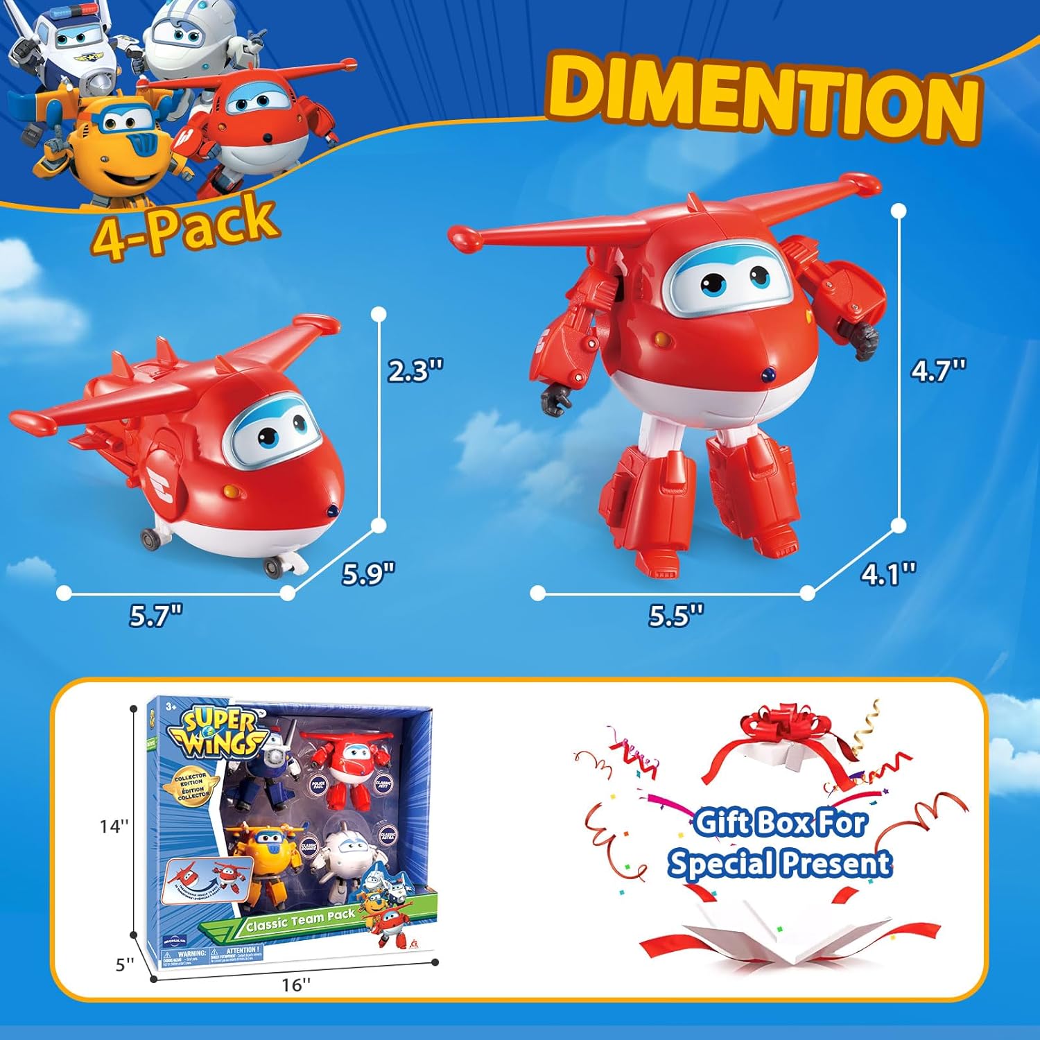 Super Wings Aereo Giocattolo Transforming Robot (4 Pezzi) - immagine 6