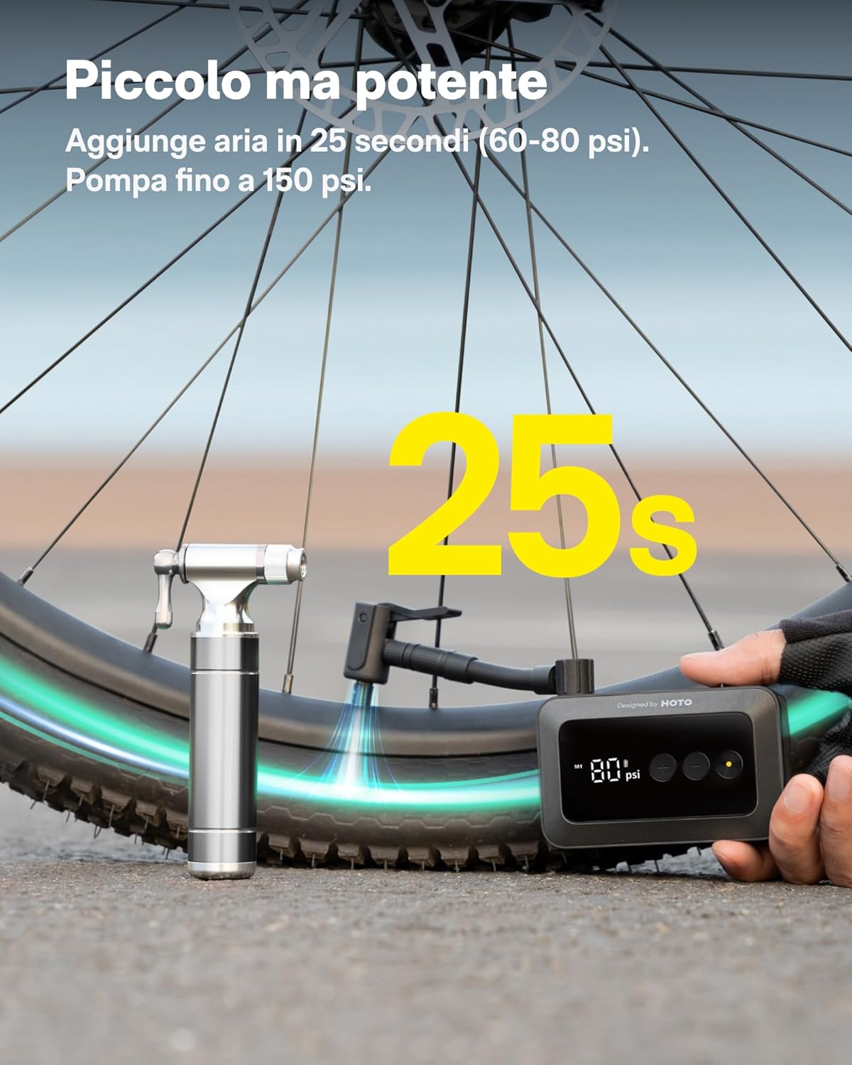 Hoto Mini Pompa per Bicicletta 150PSI, Gonfiaggio Rapido - immagine 2