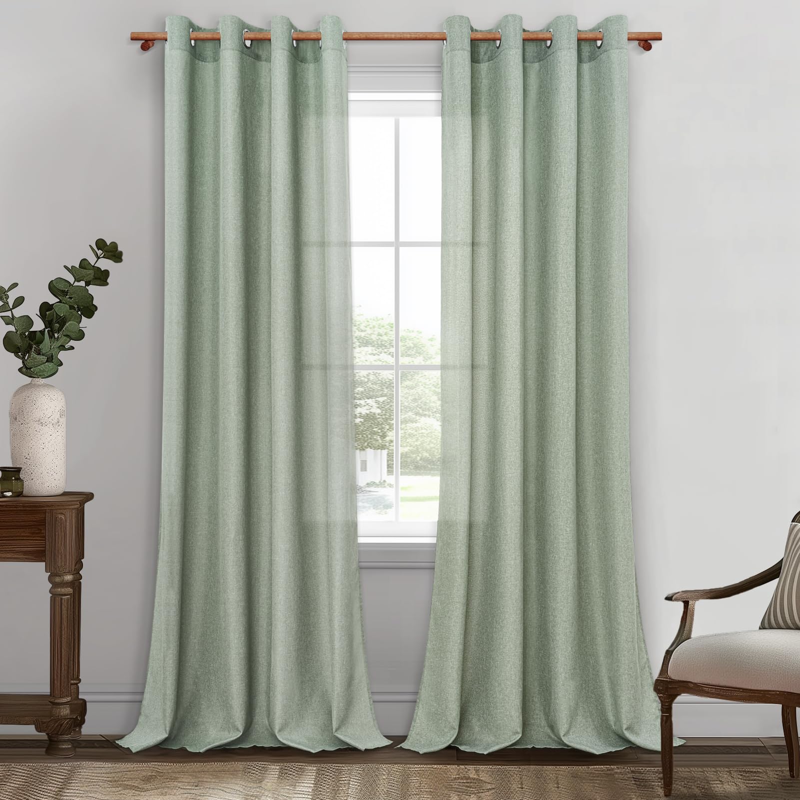 Mrtrees Tende Lino Verde Salvia Trasparenti 140x260cm