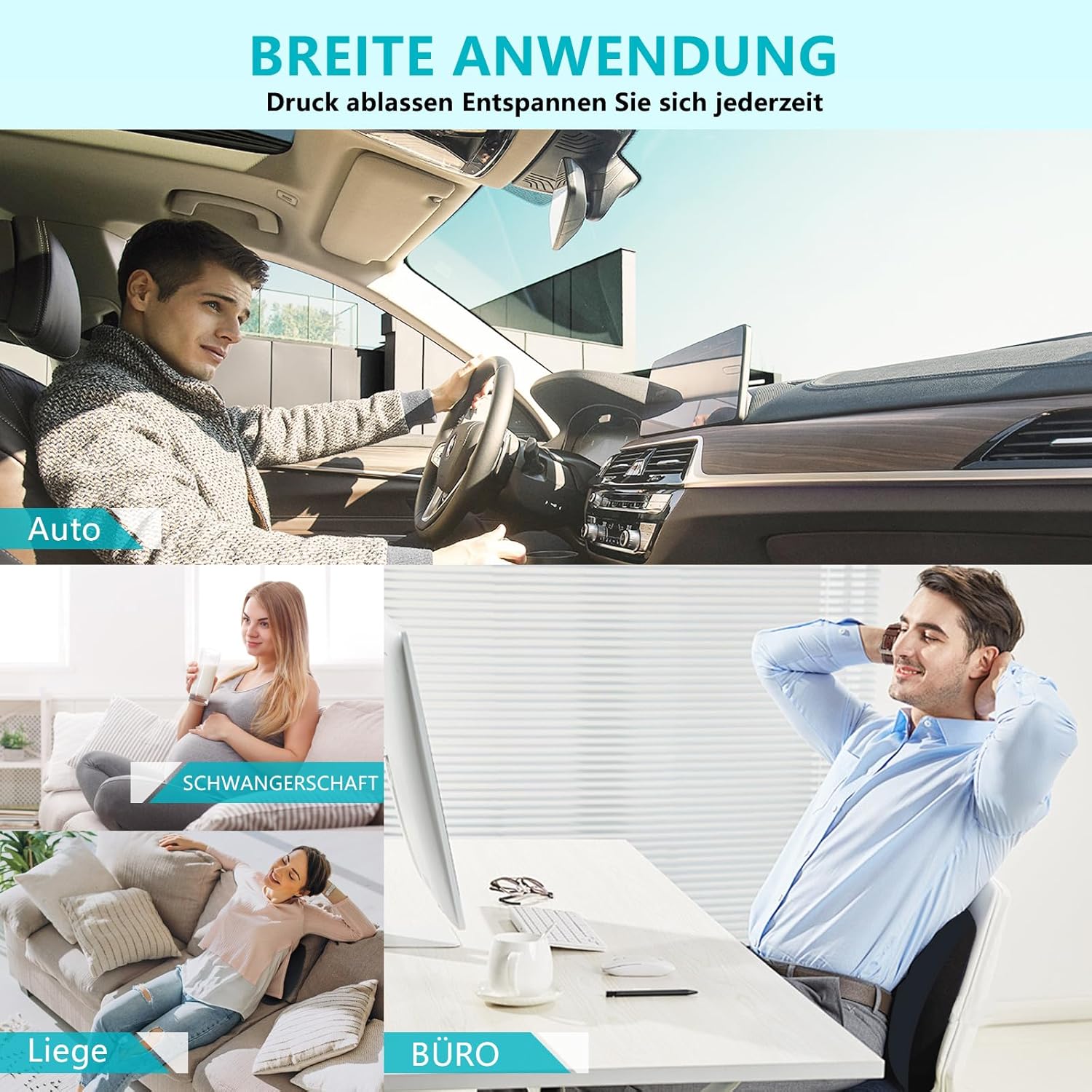 Florich Set 3 Cuscini Ergonomici Memory Foam, Nero - immagine 2