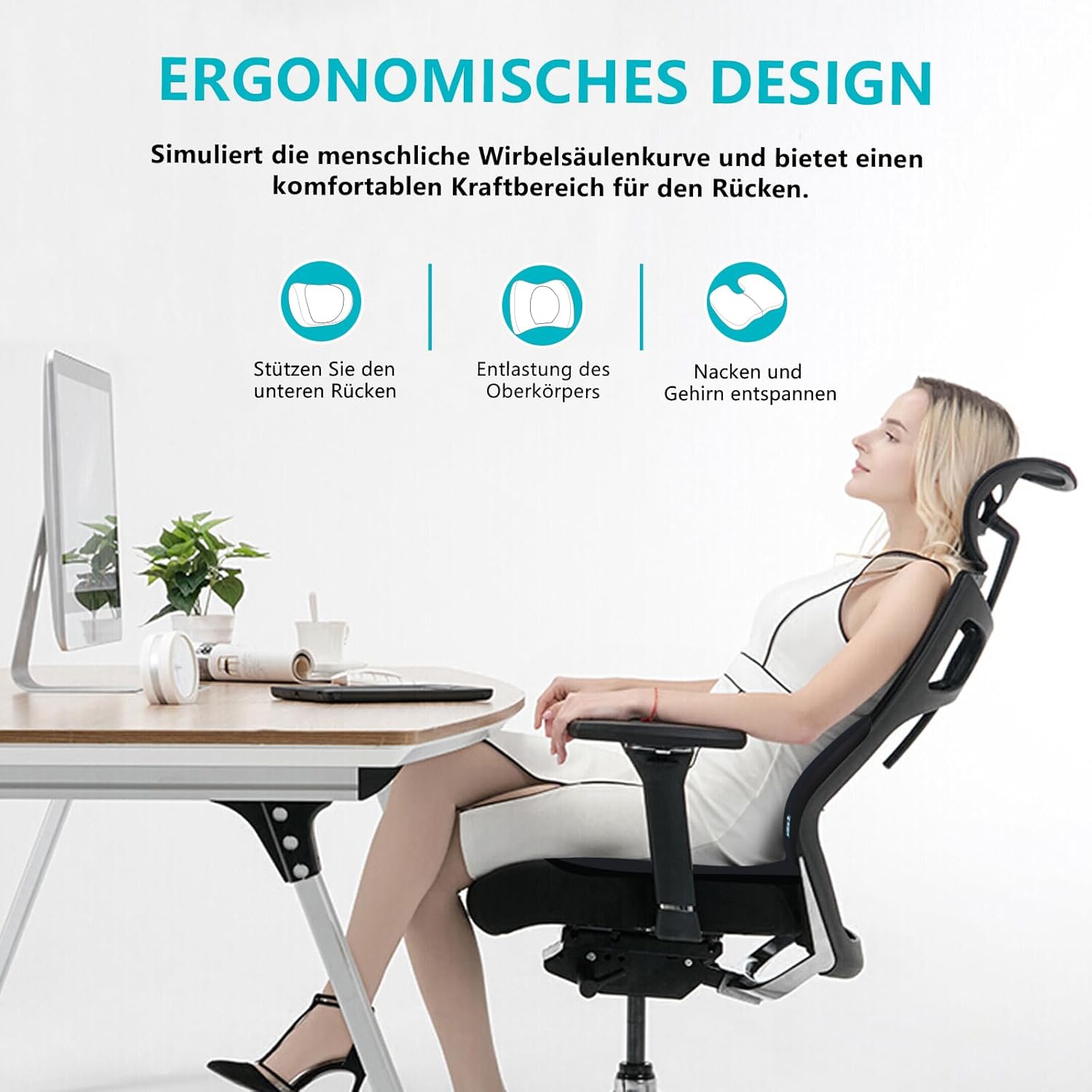 Florich Set 3 Cuscini Ergonomici Memory Foam, Nero - immagine 4