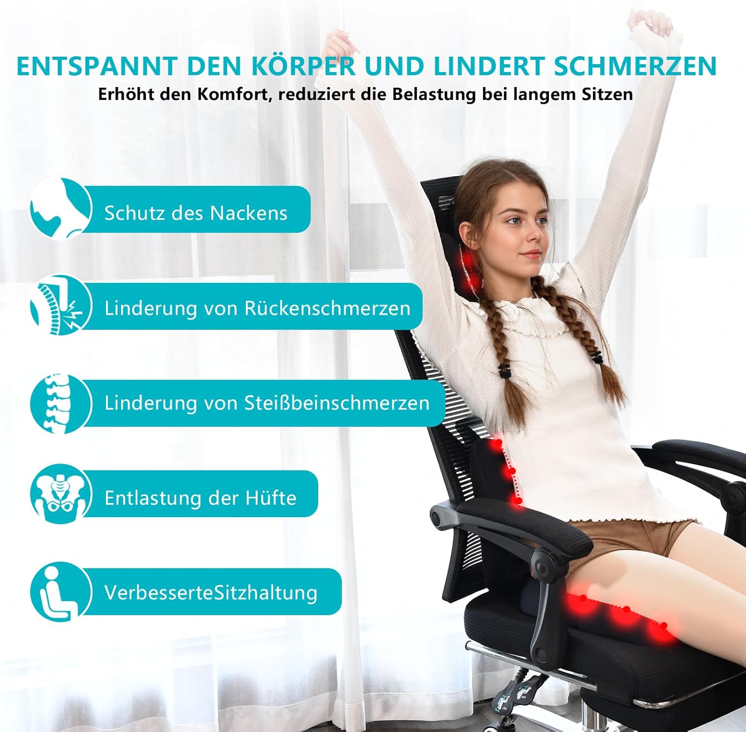 Florich Set 3 Cuscini Ergonomici Memory Foam, Nero - immagine 7