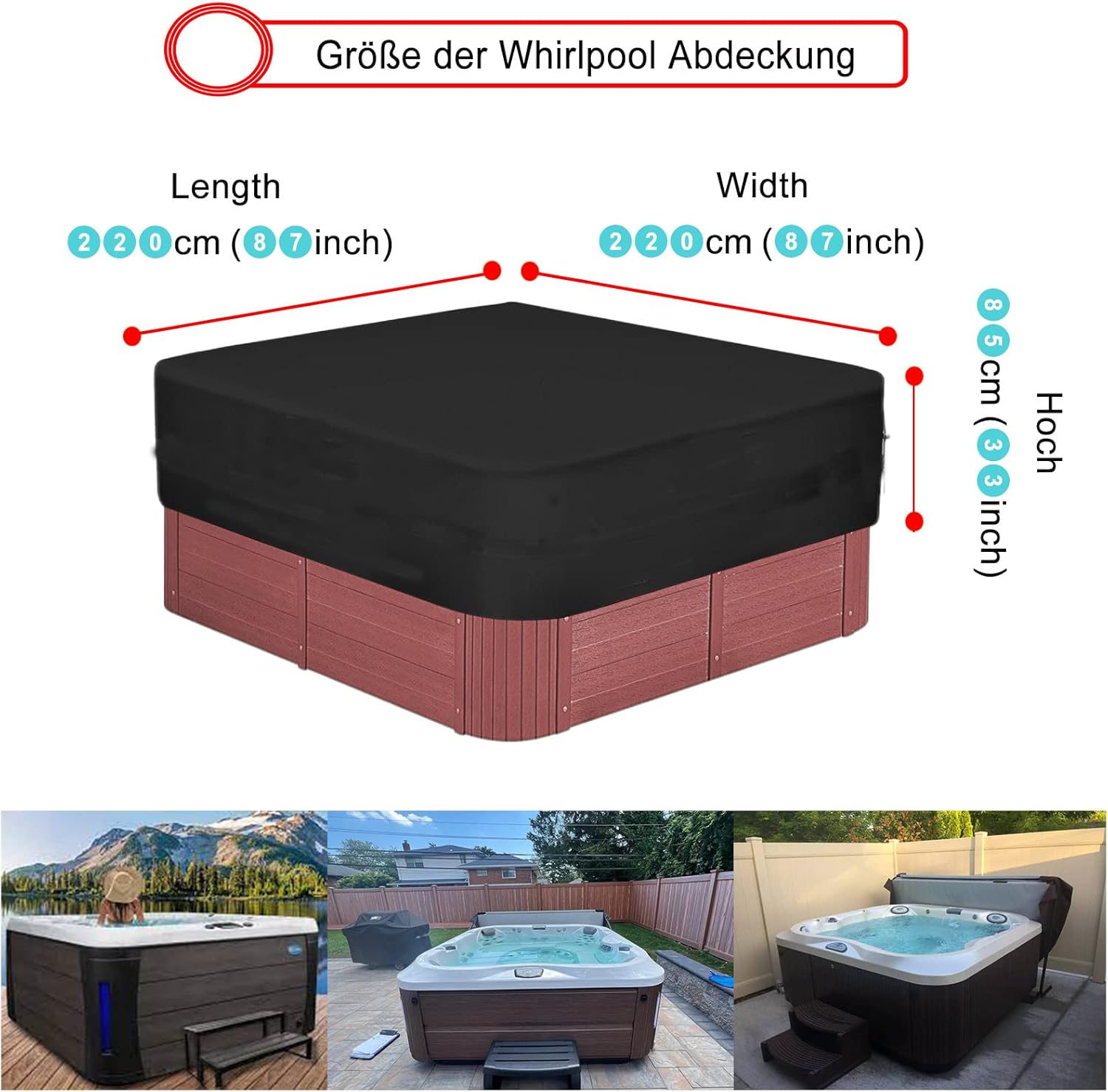 Copertura per Vasca Idromassaggio 600D, Nera - immagine 2