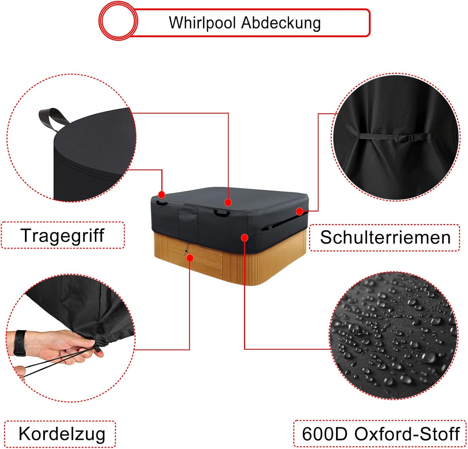 Copertura per Vasca Idromassaggio 600D, Nera - immagine 4