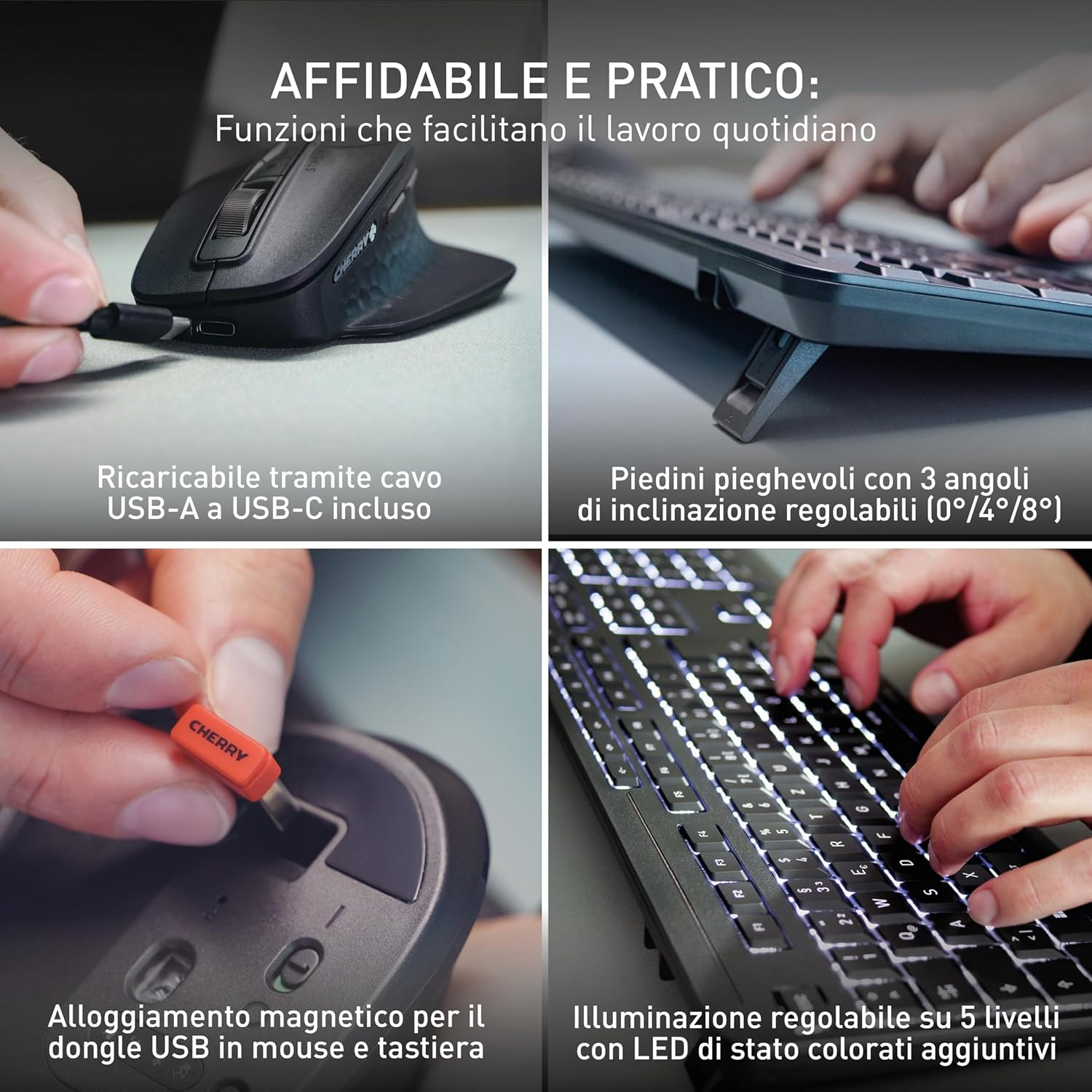 Cherry STREAM DESKTOP ULTIMATE - Set Tastiera e Mouse Wireless, Nero - immagine 6