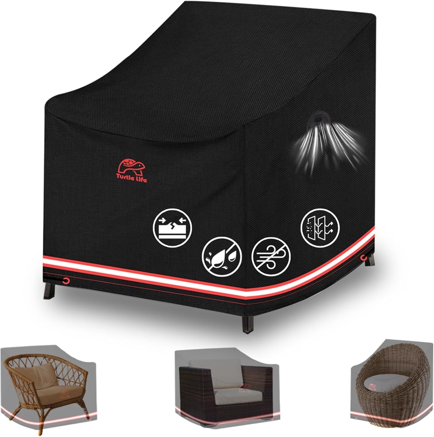 Turtle Life Patio - Copridivano Singolo 90x98x76cm, Nero