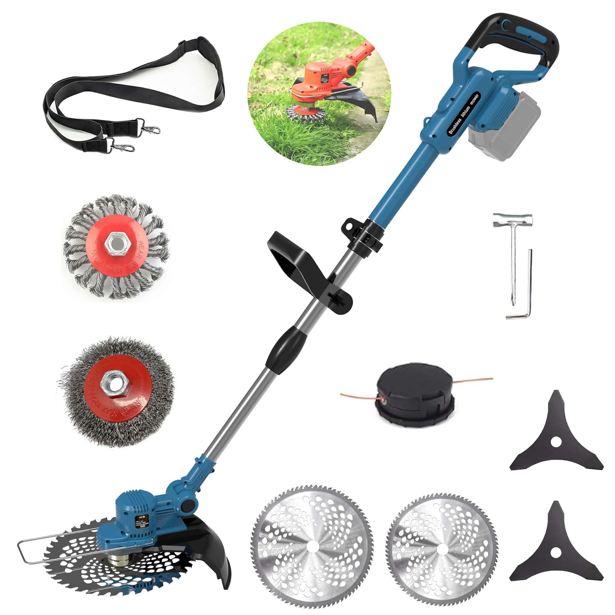 Tagliaerba a Batteria per Makita con 5 Lame, Blu