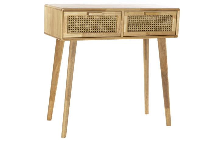 Console Tavolo di ingresso 2 cassetti in legno e rattan 80,5x30x78 cm