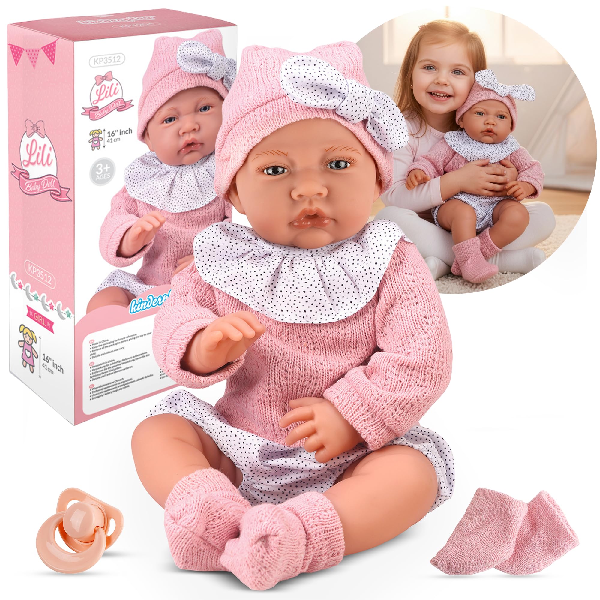 Kinderplay Bambola Parlante 41 cm con Ciuccio