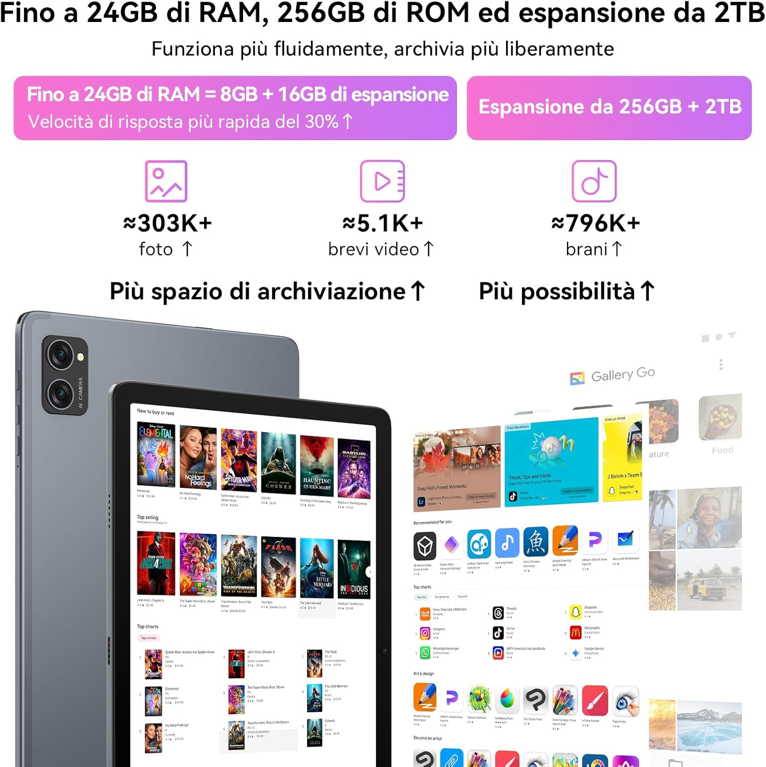 T20 Android 16 Tablet con Tastiera 24GB RAM 256GB ROM - immagine 3