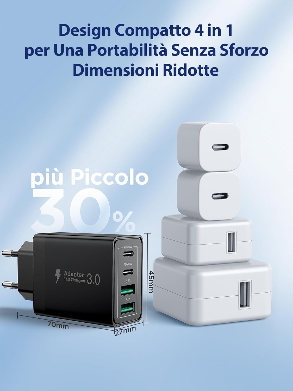 Caricatore USB C Rapido 40W 4 Porte - immagine 3