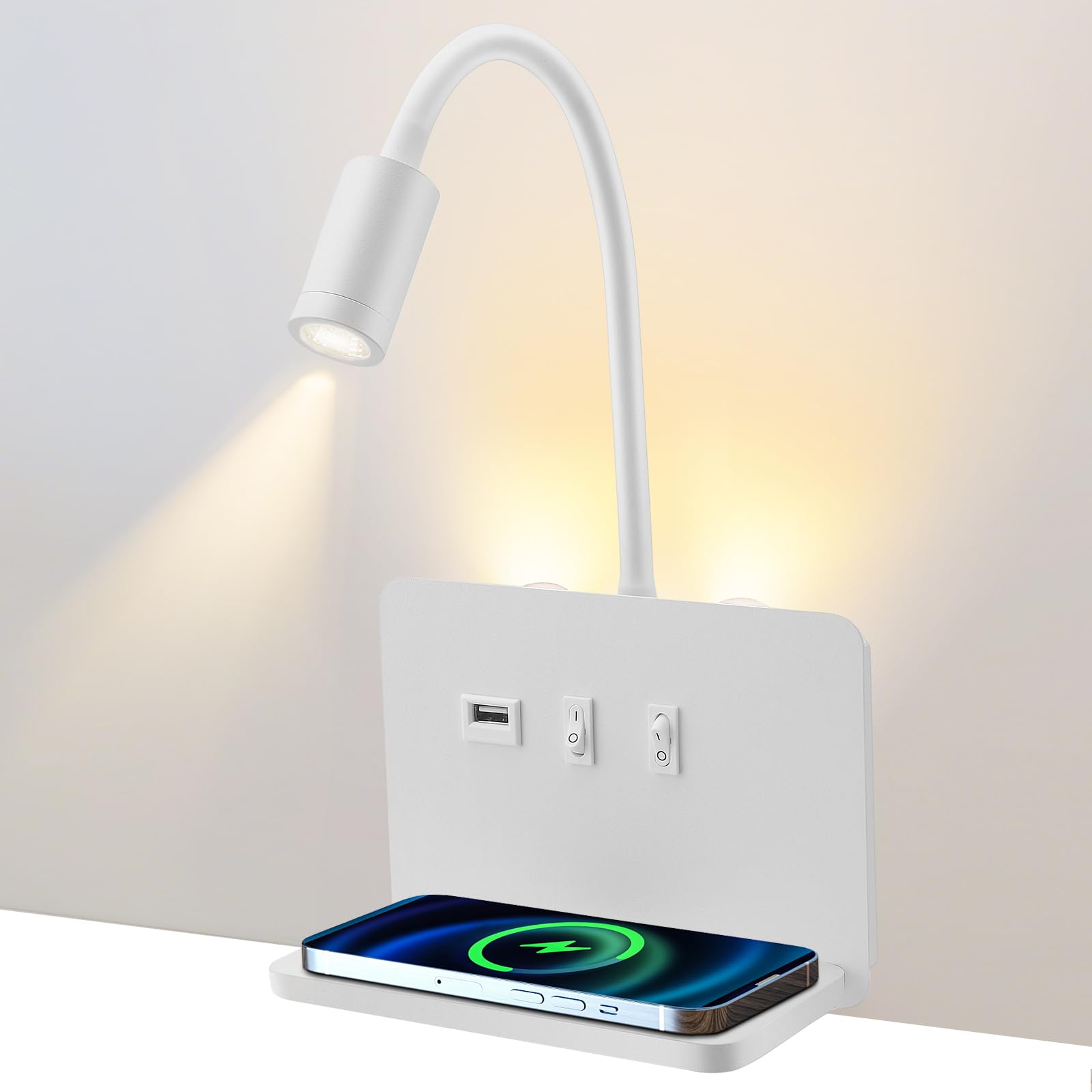 Lampada da Lettura a Parete con Caricatore Wireless e USB