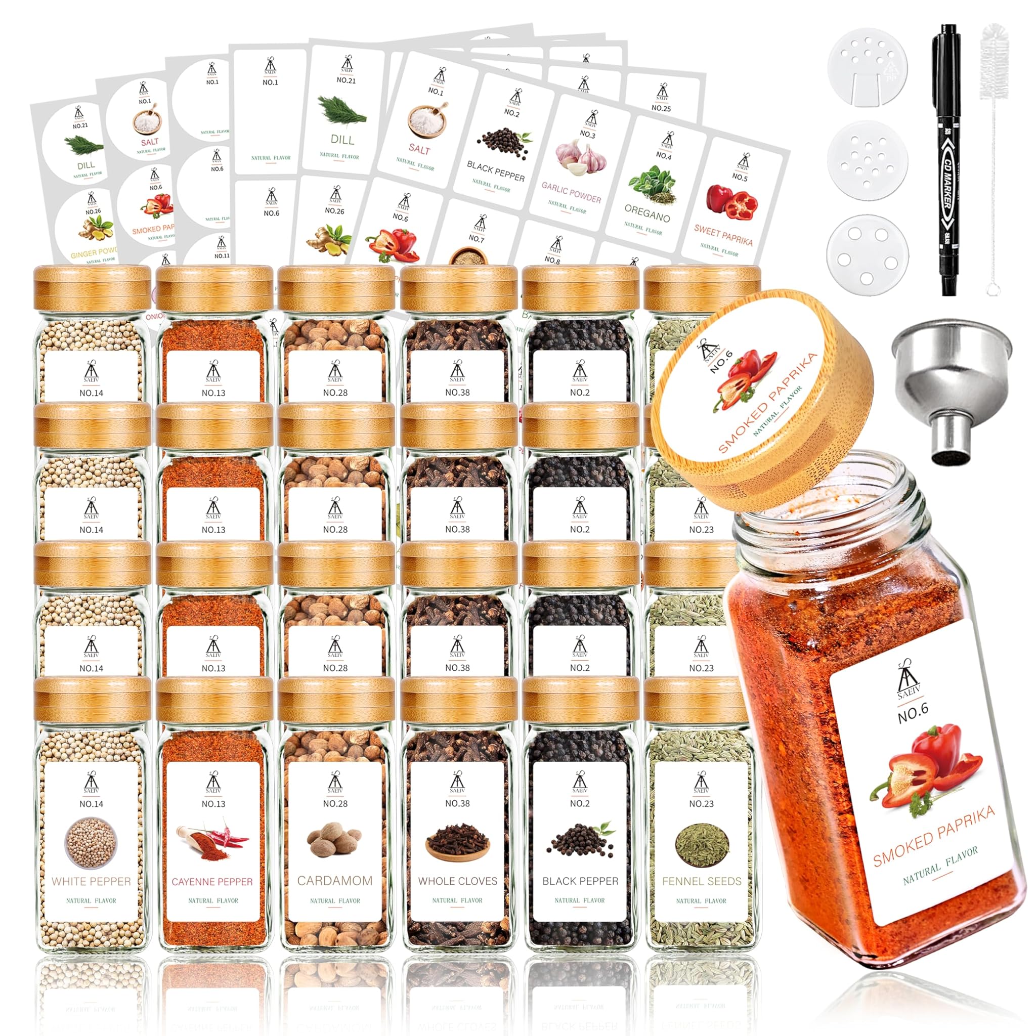 Set 24 Barattoli Spezie con Coperchio Bambù