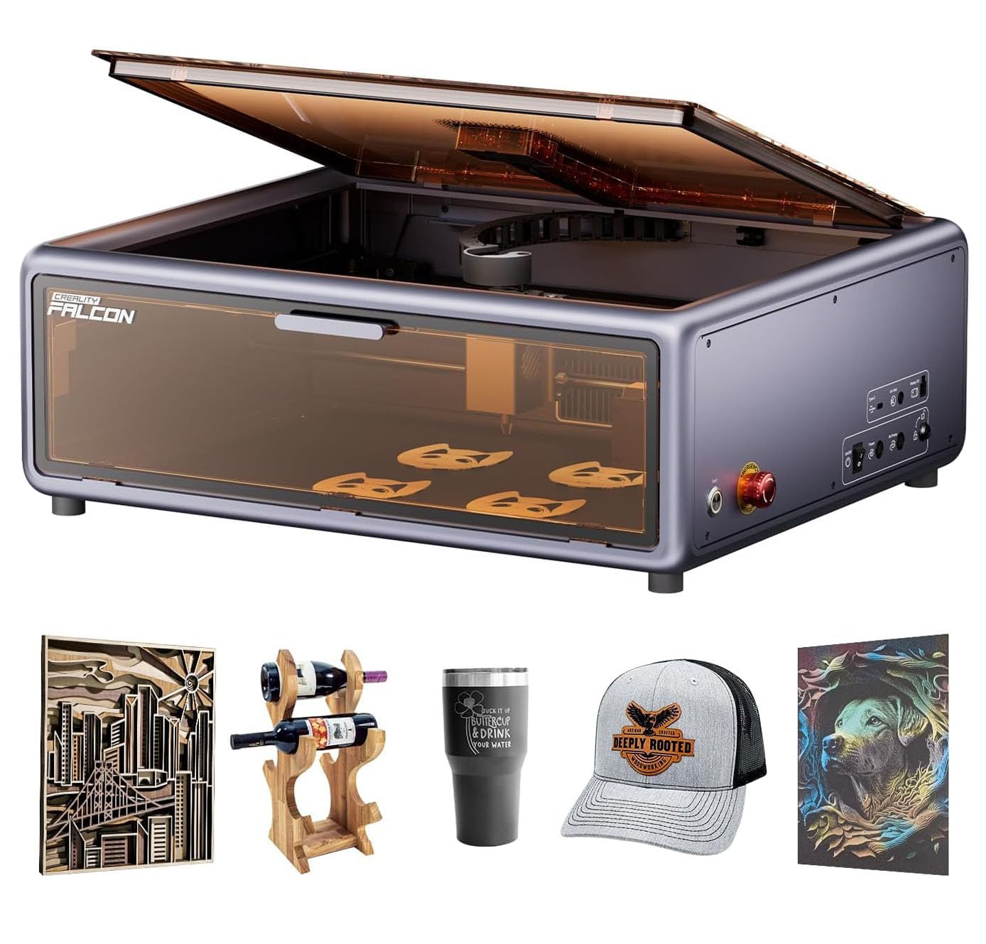 Creality Falcon A1 10W Incisore Laser, Taglio Laser Chiusa con Telecamera Intelligente, Riconoscimento Automatico dei Materiali, Sistema CoreXY, Plug and Play, Area di Incisione 387x305mm