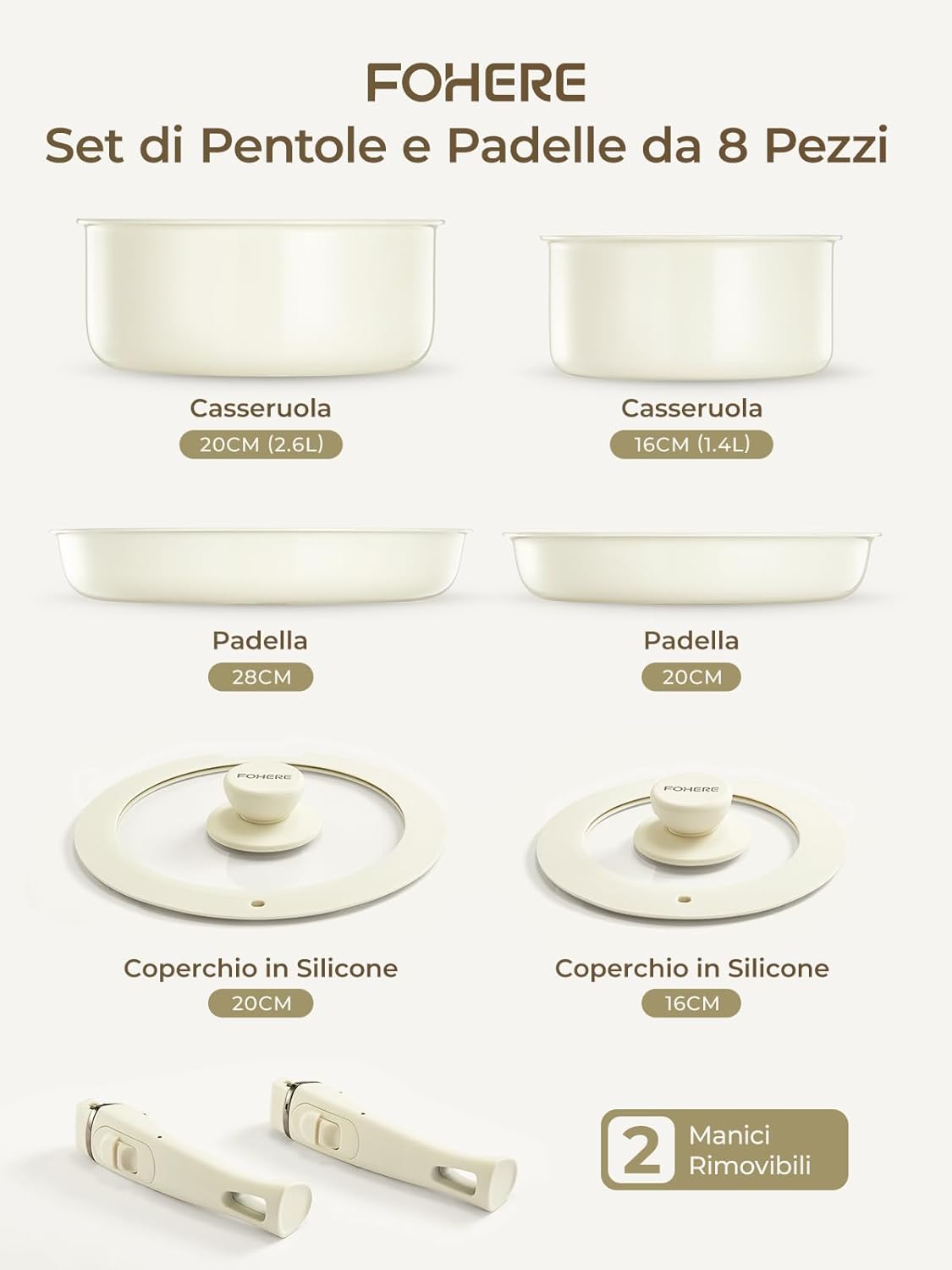 Fohere Set Pentole e Padelle Antiaderenti 8 Pezzi - immagine 2