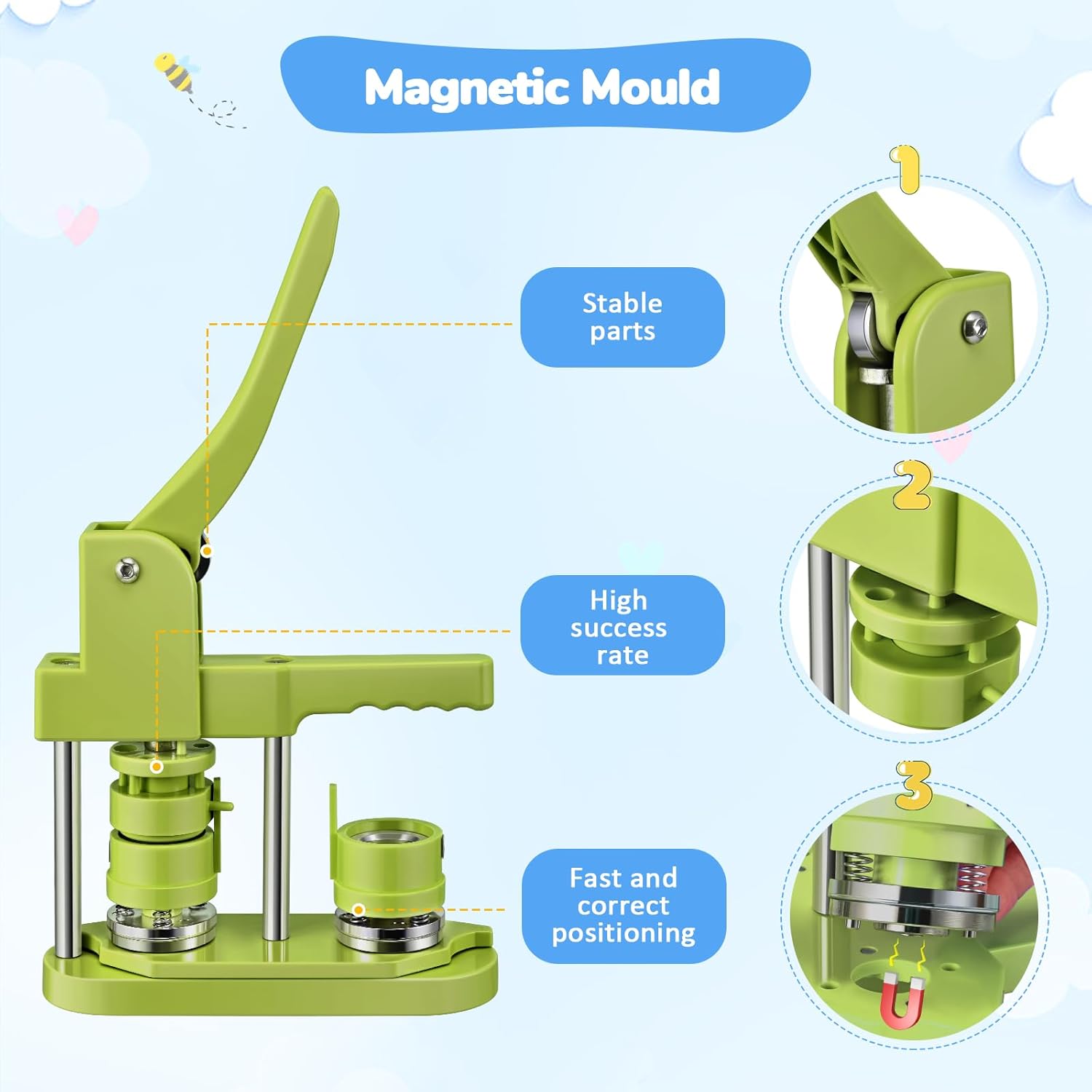 Button Maker Badge Machine 25/32/58mm, Verde - immagine 5