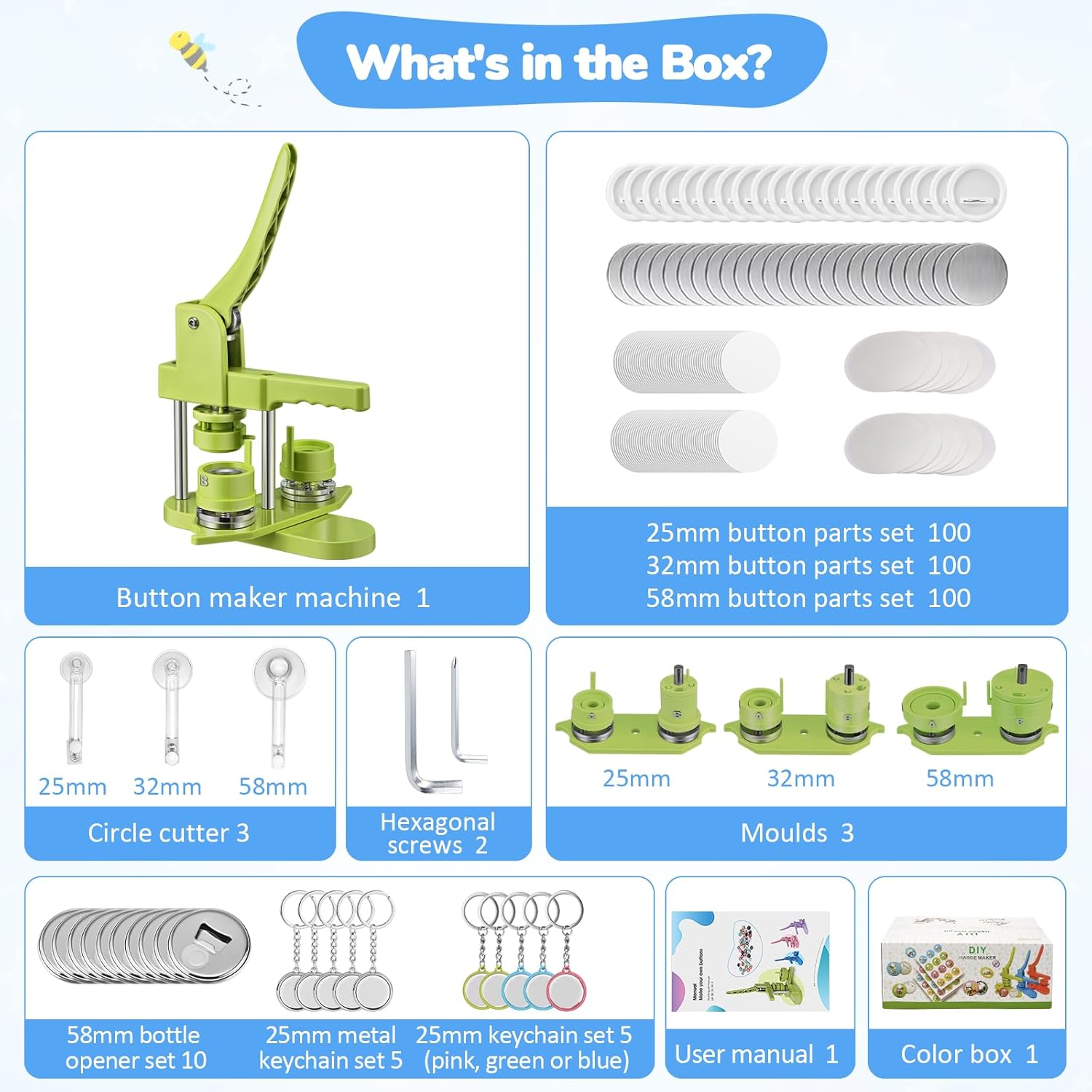 Button Maker Badge Machine 25/32/58mm, Verde - immagine 8