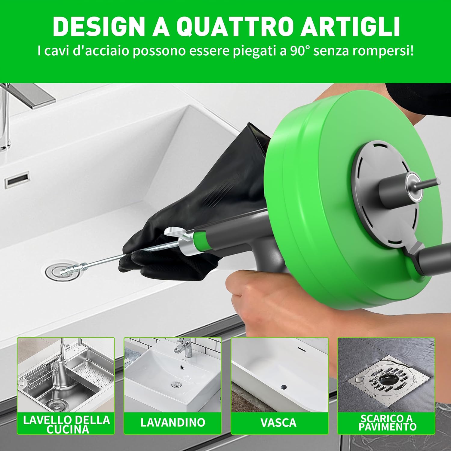 BACOENG Sonda Sturatubi Professionale 15M, Verde - immagine 2