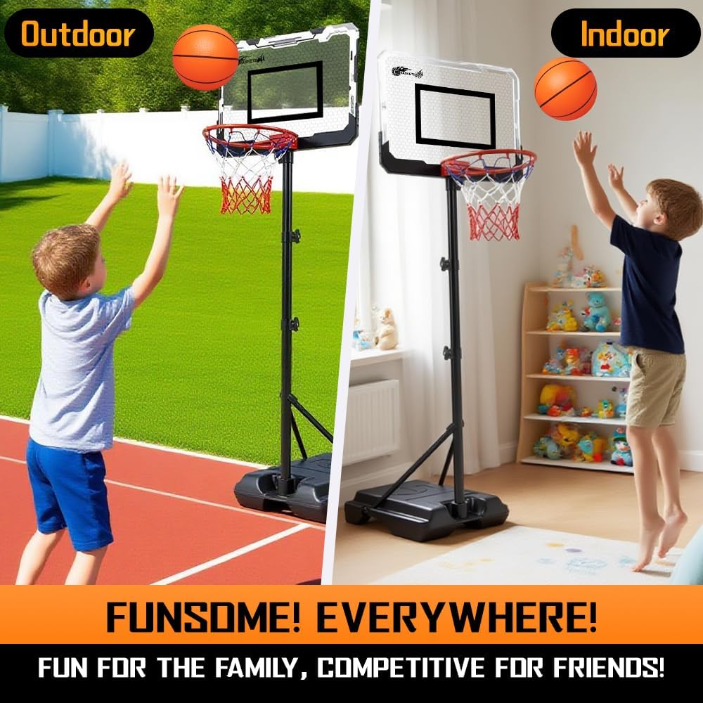 Cestino da Basket Portatile 190cm con Palla e Supporto - immagine 2