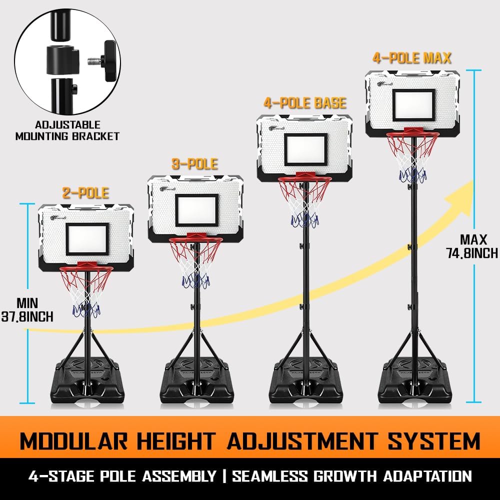 Cestino da Basket Portatile 190cm con Palla e Supporto - immagine 3