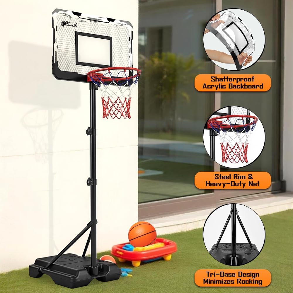 Cestino da Basket Portatile 190cm con Palla e Supporto - immagine 4