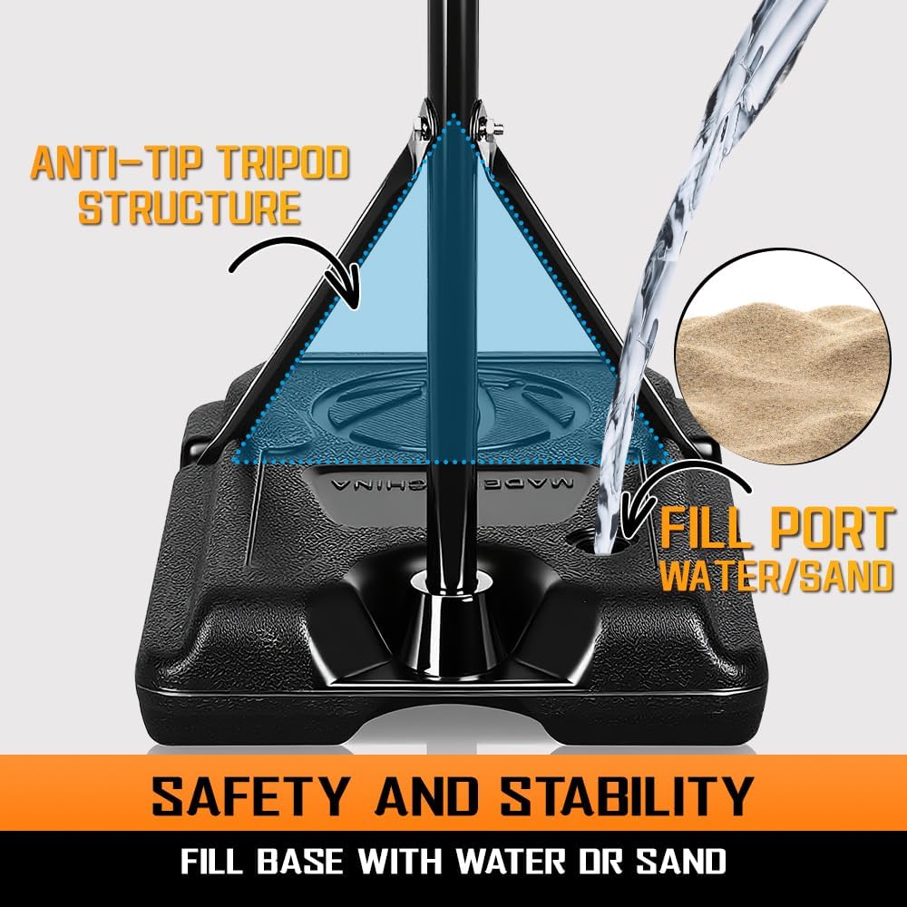 Cestino da Basket Portatile 190cm con Palla e Supporto - immagine 6