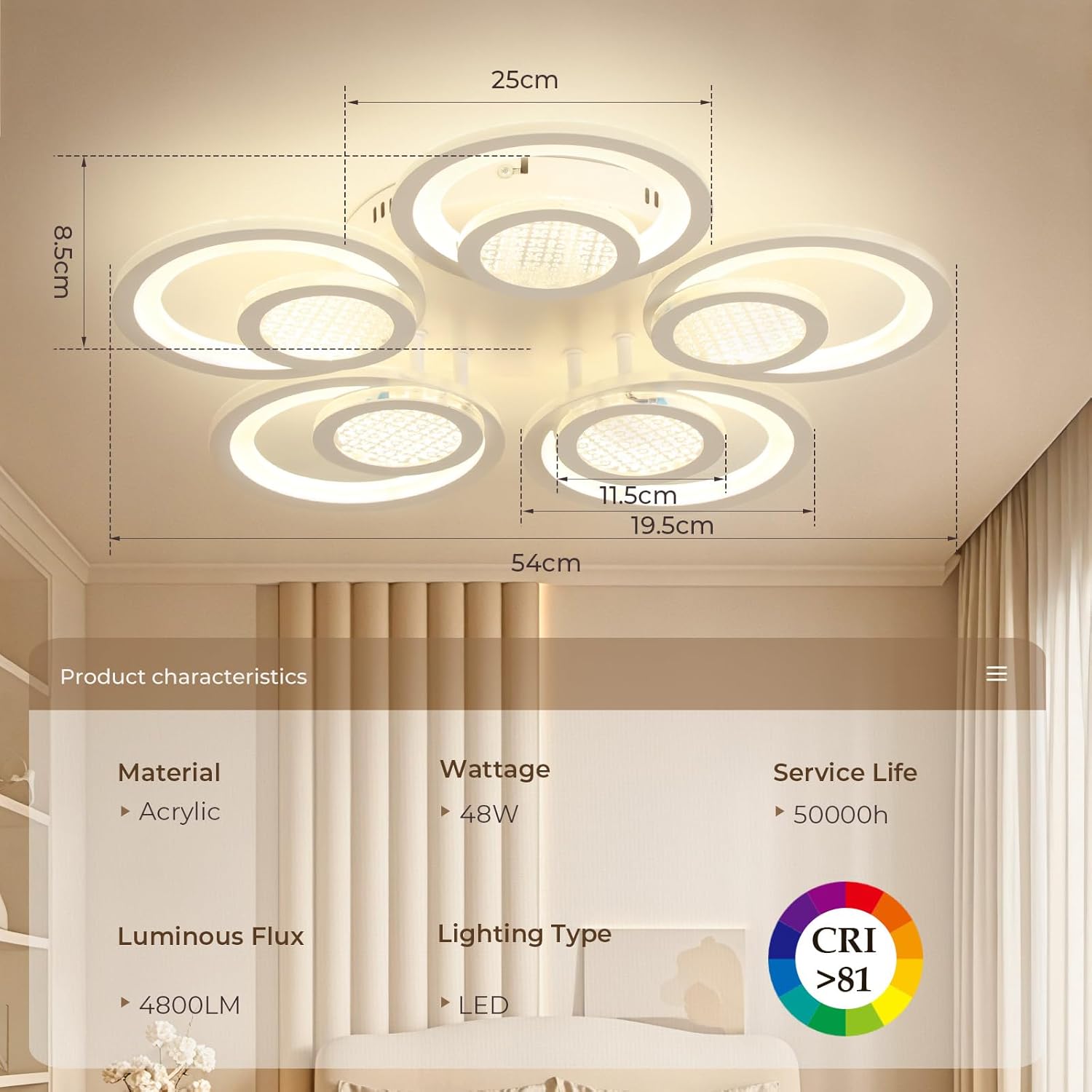 Otren Plafoniera LED Soffitto Dimmerabile 54cm - immagine 2
