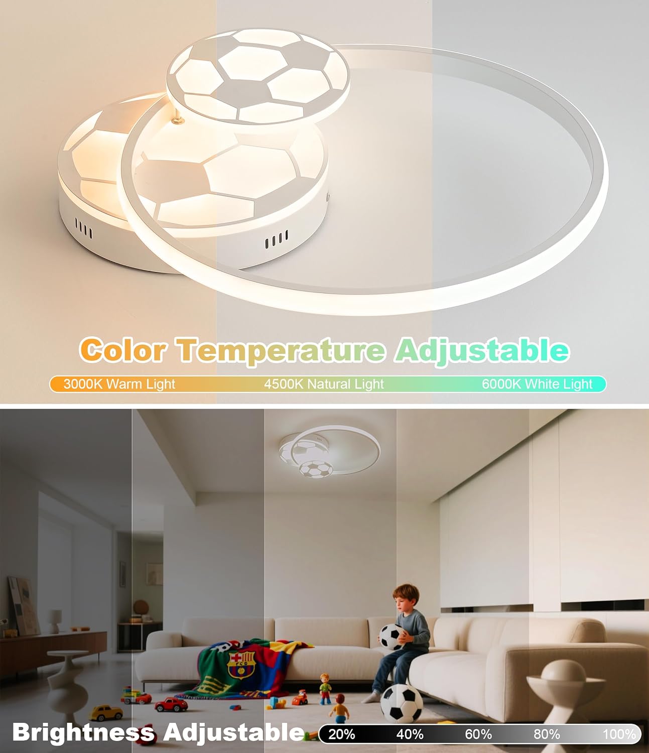 Plafoniera LED 46CM per Camera Bambini Tema Calcio - immagine 2