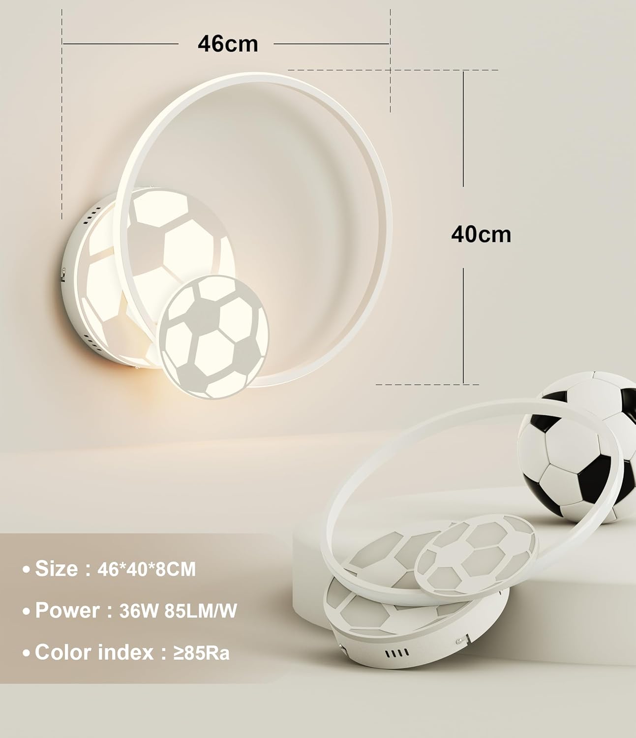 Plafoniera LED 46CM per Camera Bambini Tema Calcio - immagine 3