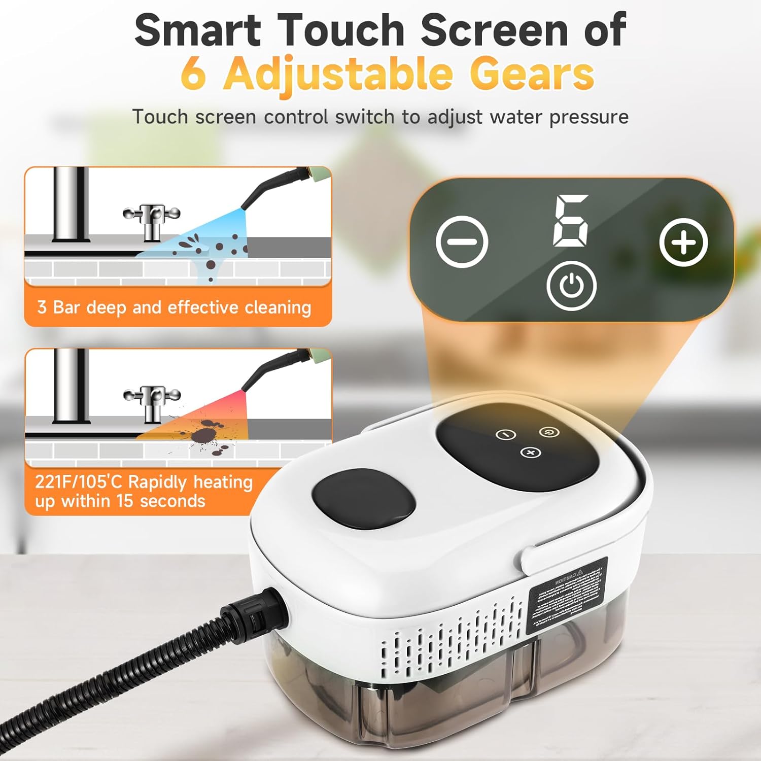 Pulitore a Vapore Portatile 2500W con Serbatoio 1100ml - immagine 3