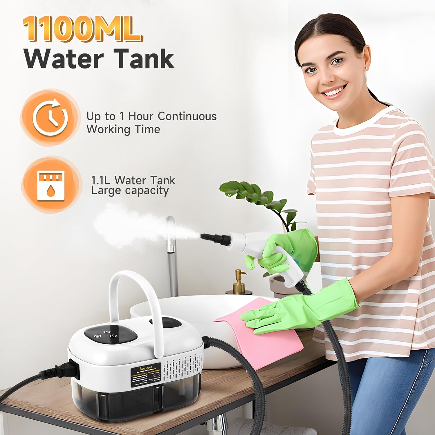 Pulitore a Vapore Portatile 2500W con Serbatoio 1100ml - immagine 5