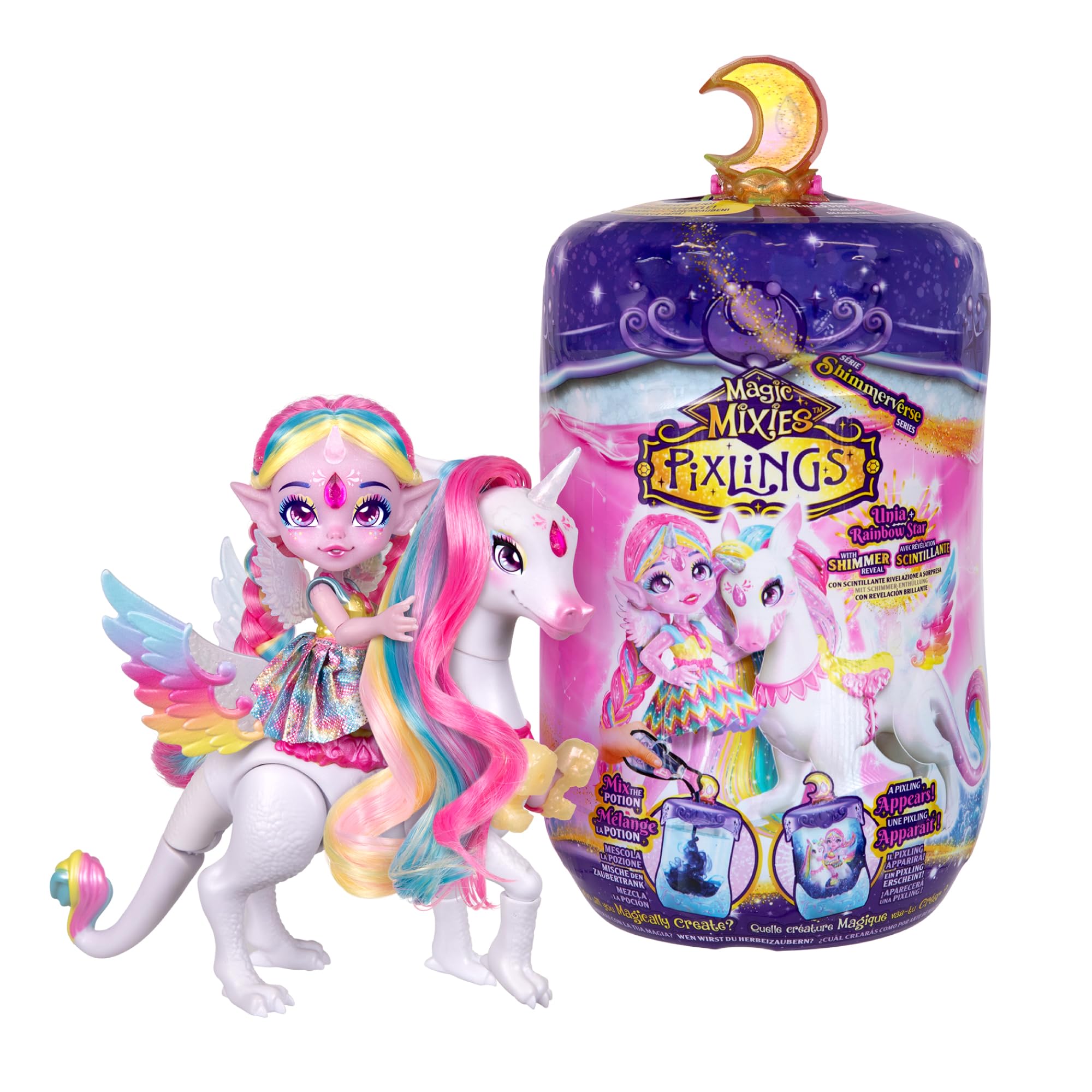 Magic Mixies - Magic Pixlings Doll + Pony, confezione con bambola e pony, Unboxing magico con incantesimi speciali, bambola con lunga criniera per pettinare, bambini 3 anni+, famosa (MG104000)