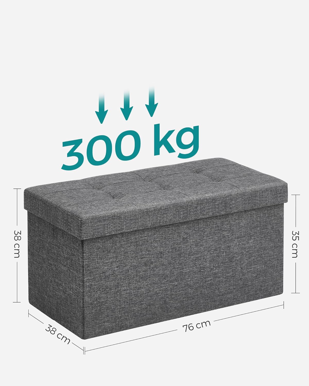 Songmics Cassapanca Pouf Contenitore Pieghevole 38x76x38cm - immagine 3