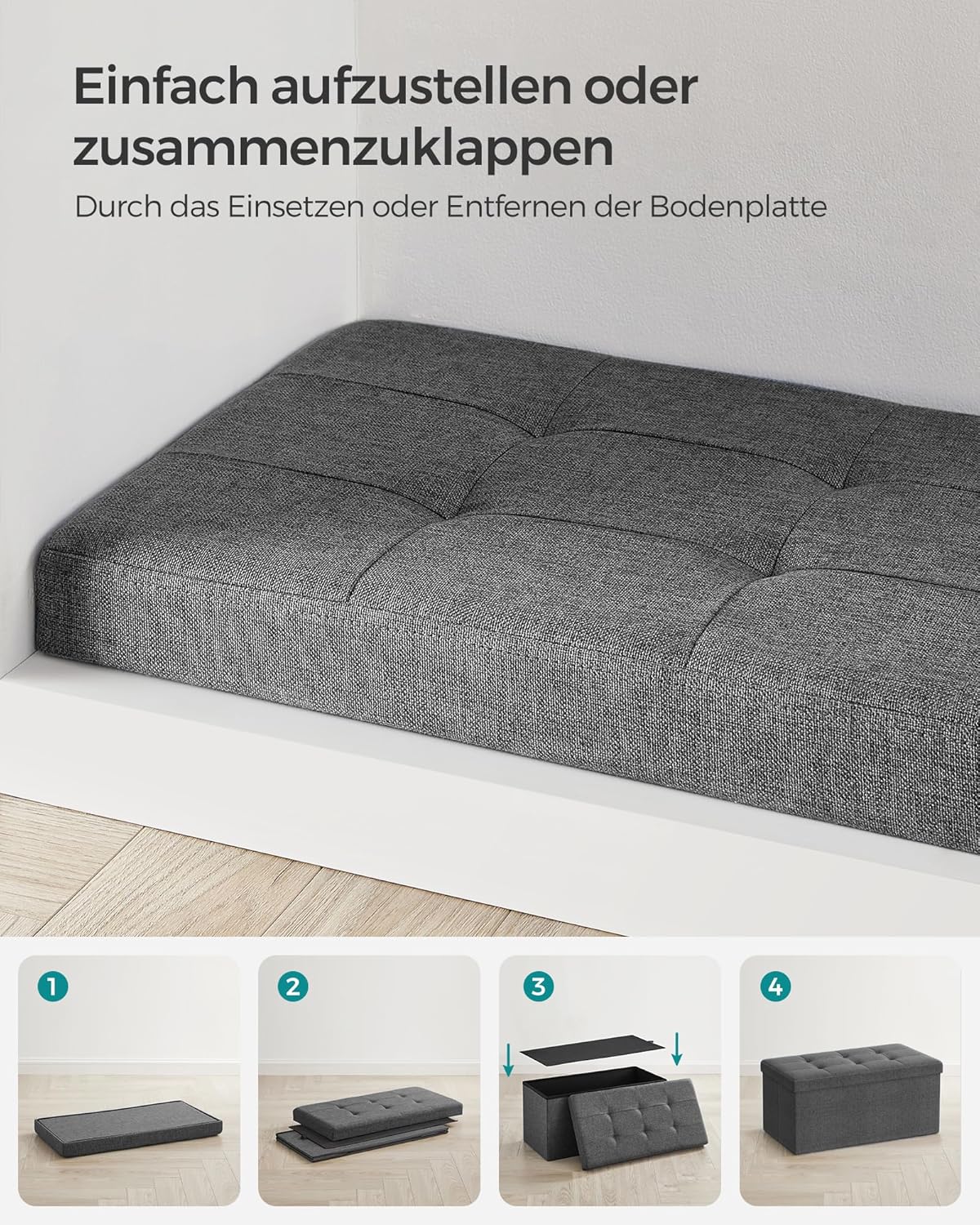 Songmics Cassapanca Pouf Contenitore Pieghevole 38x76x38cm - immagine 5