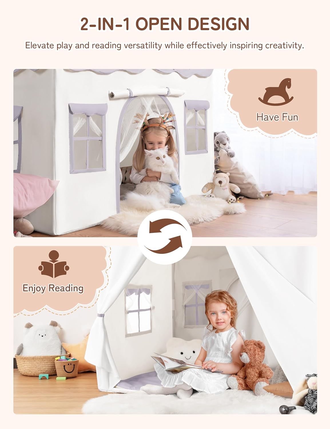 Besrey Tenda per Bambini 2 in 1, Casetta da Gioco Lavanda - immagine 2