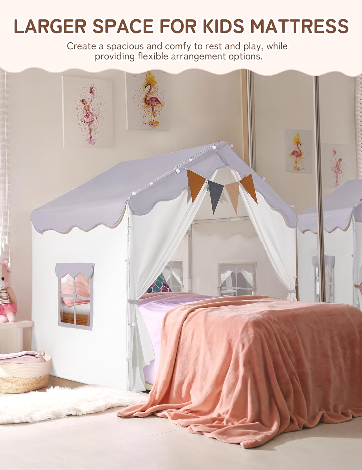 Besrey Tenda per Bambini 2 in 1, Casetta da Gioco Lavanda - immagine 3