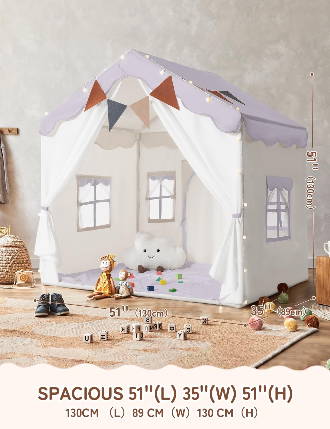 Besrey Tenda per Bambini 2 in 1, Casetta da Gioco Lavanda - immagine 6