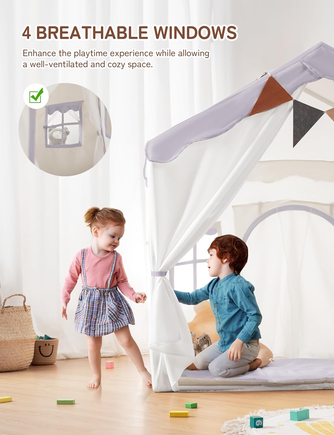 Besrey Tenda per Bambini 2 in 1, Casetta da Gioco Lavanda - immagine 7