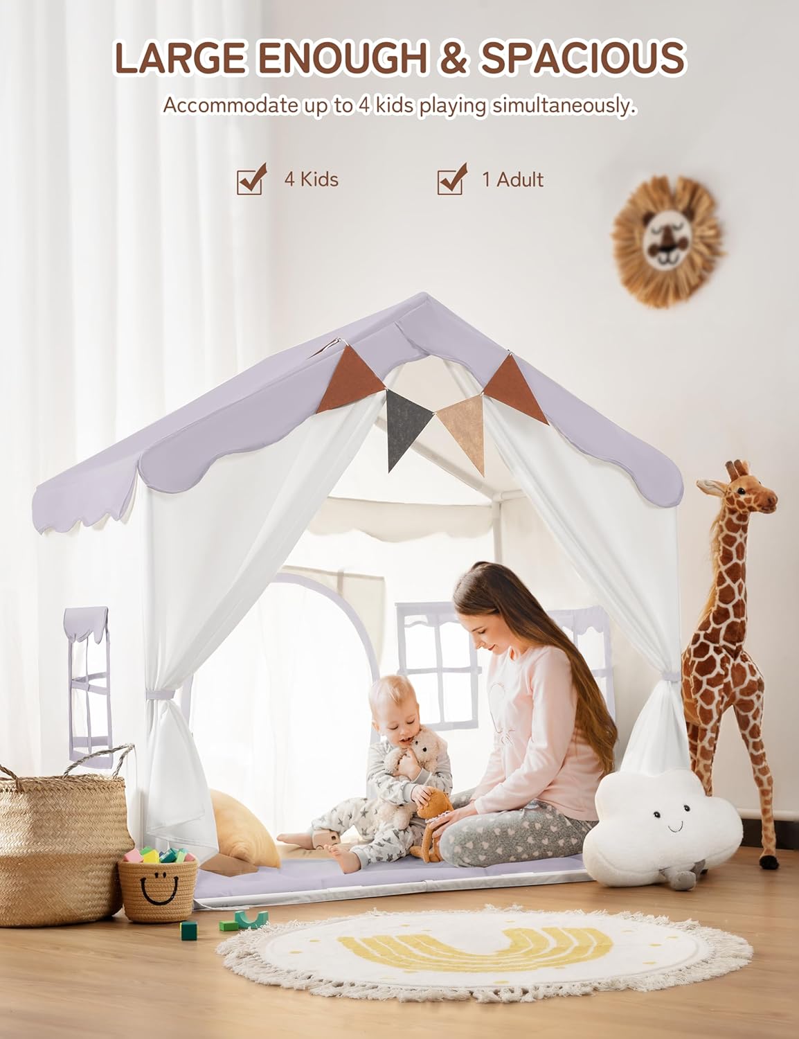 Besrey Tenda per Bambini 2 in 1, Casetta da Gioco Lavanda - immagine 8