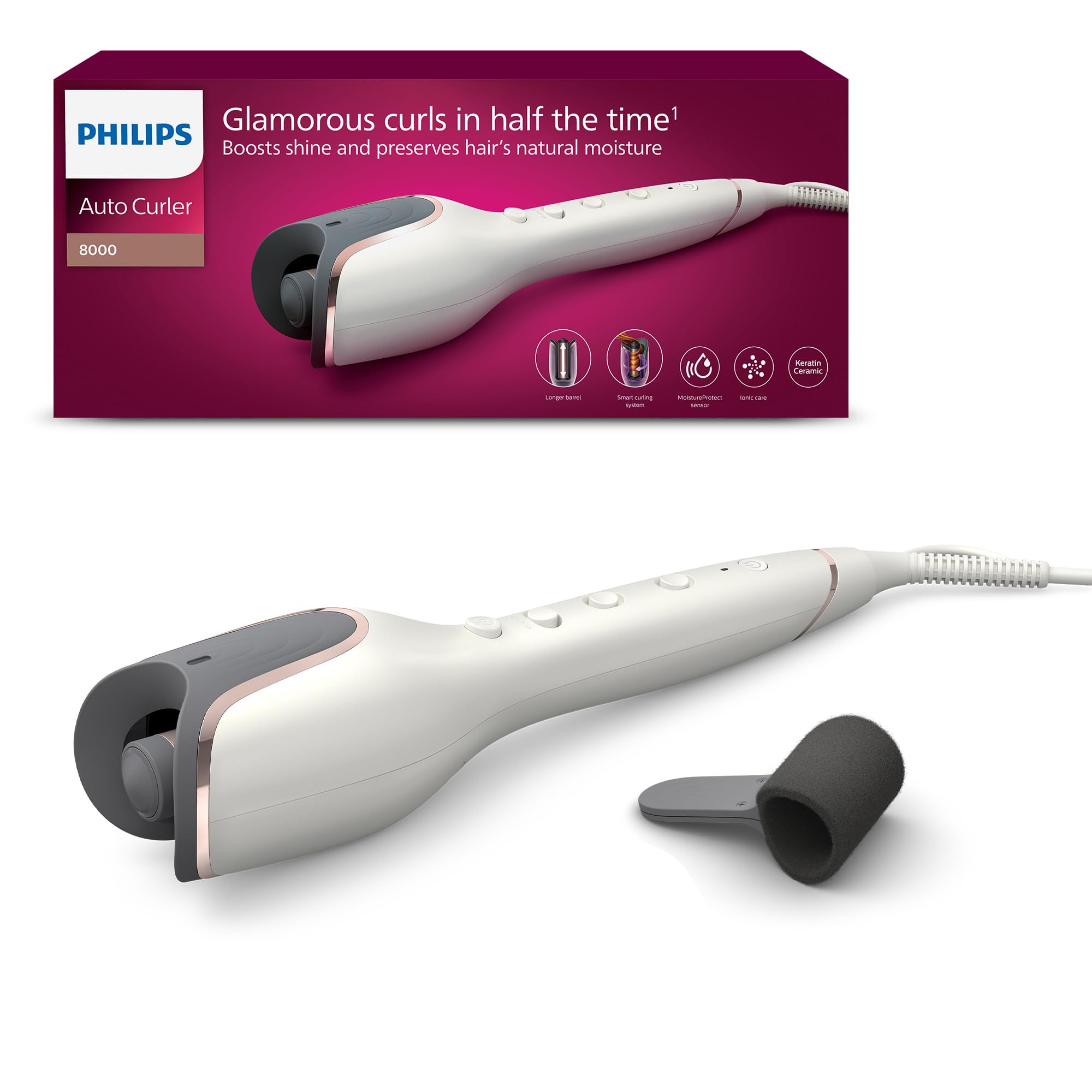 Philips Auto Curler Serie 8000 Arricciacapelli, Bianco