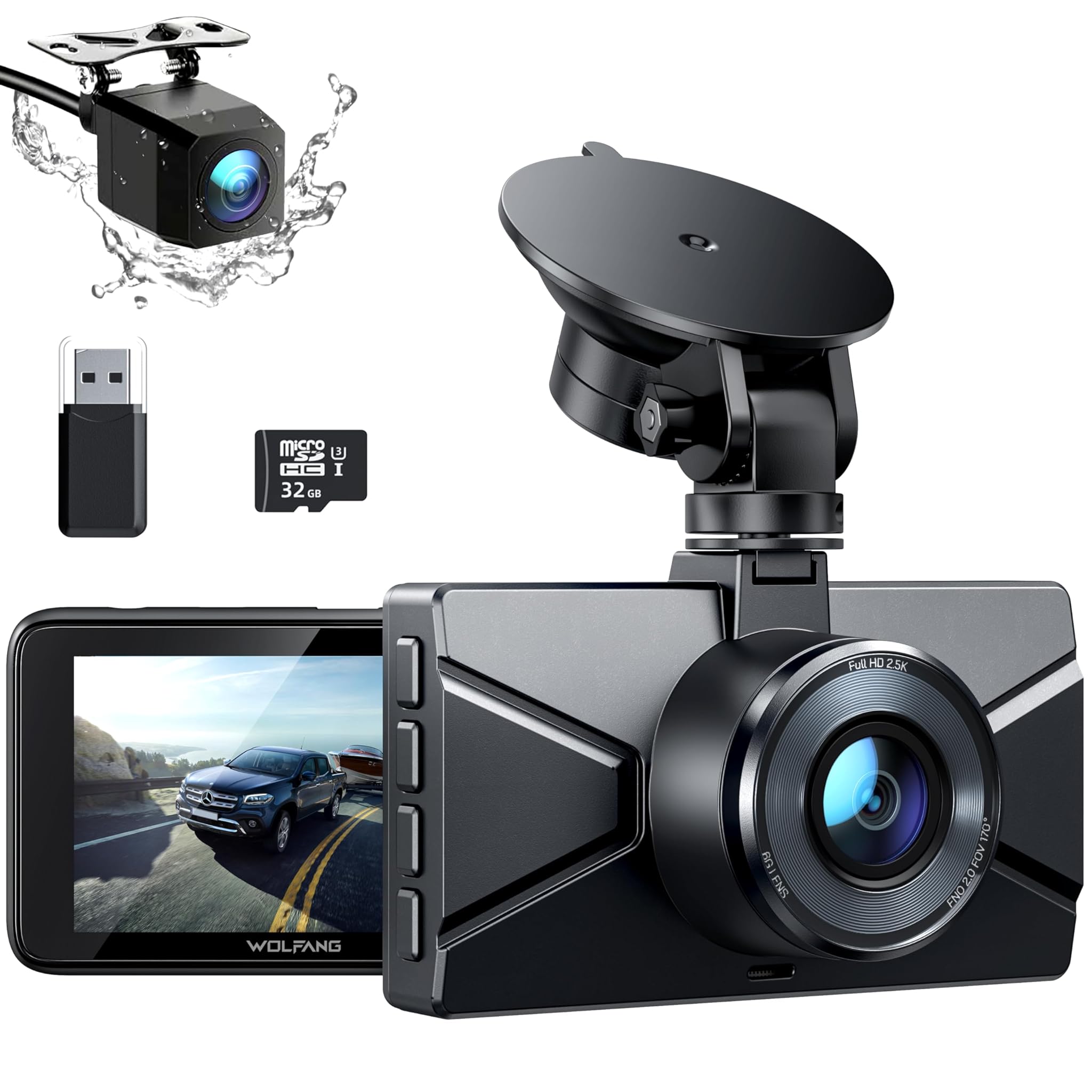 Wolfang 2.5K Doppia Dashcam con Scheda SD 32G