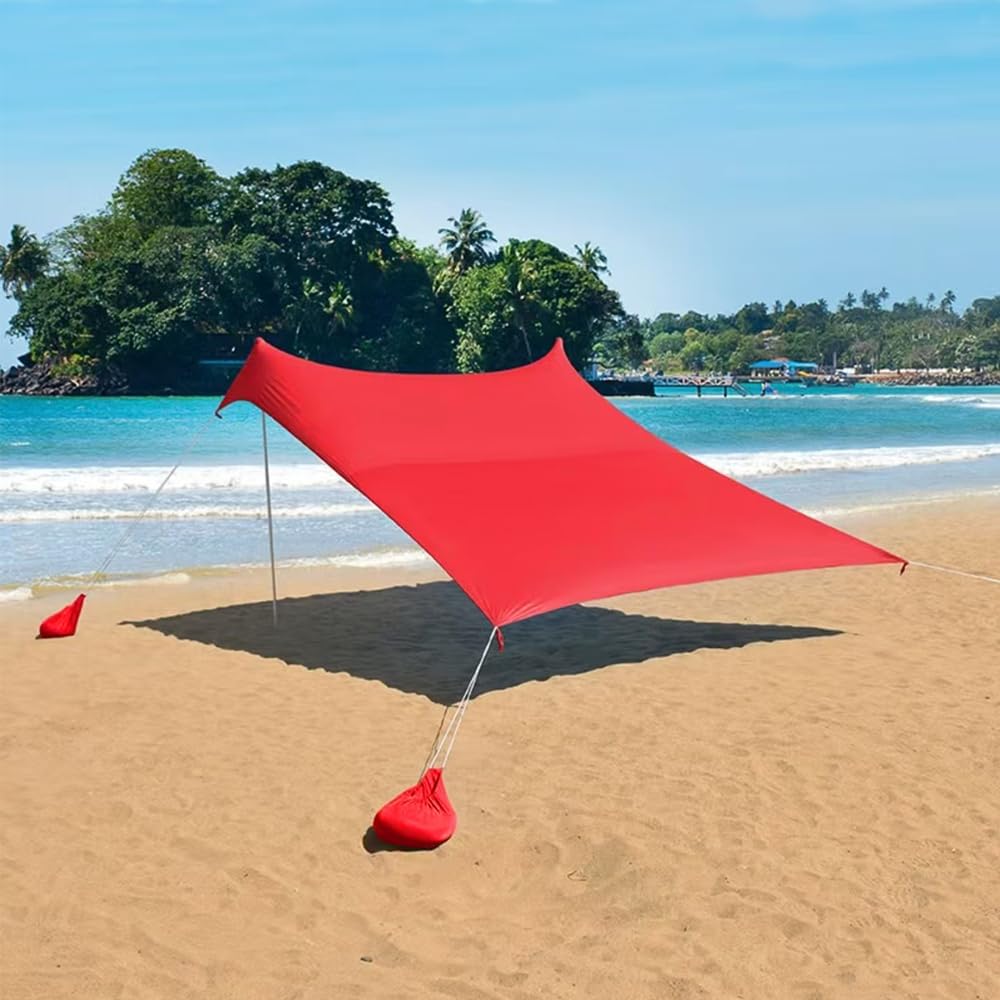 HipierFx Tenda da Spiaggia 2x2m 3x3m 4x4m Tarp Spiaggia con 2 Poles e Sacchi di Sabbia