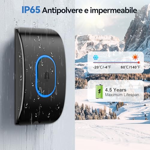 TECKNET Campanello Senza Fili da Esterno IP65 - immagine 4