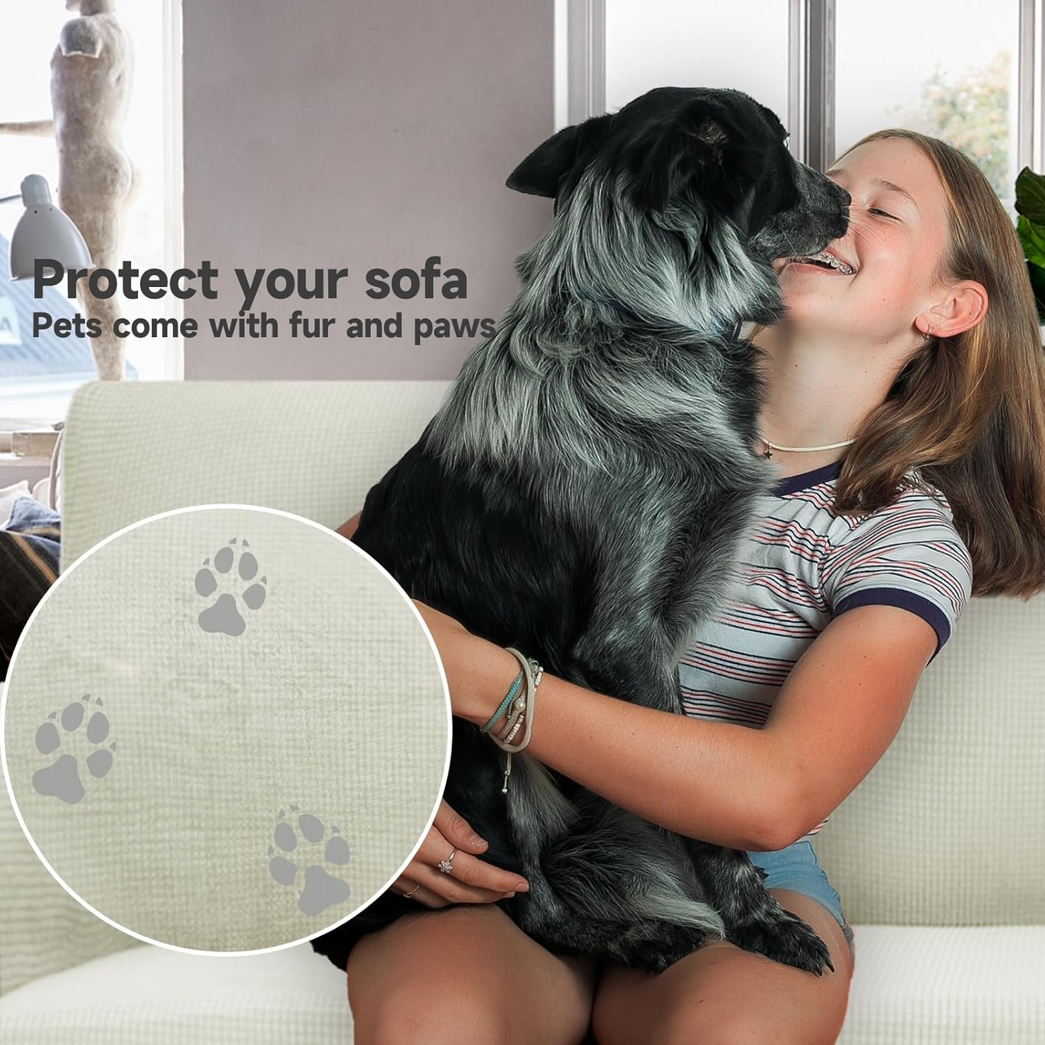 Ystyle Copridivano 4 Posti Elasticizzato, Bianco Naturale - immagine 2