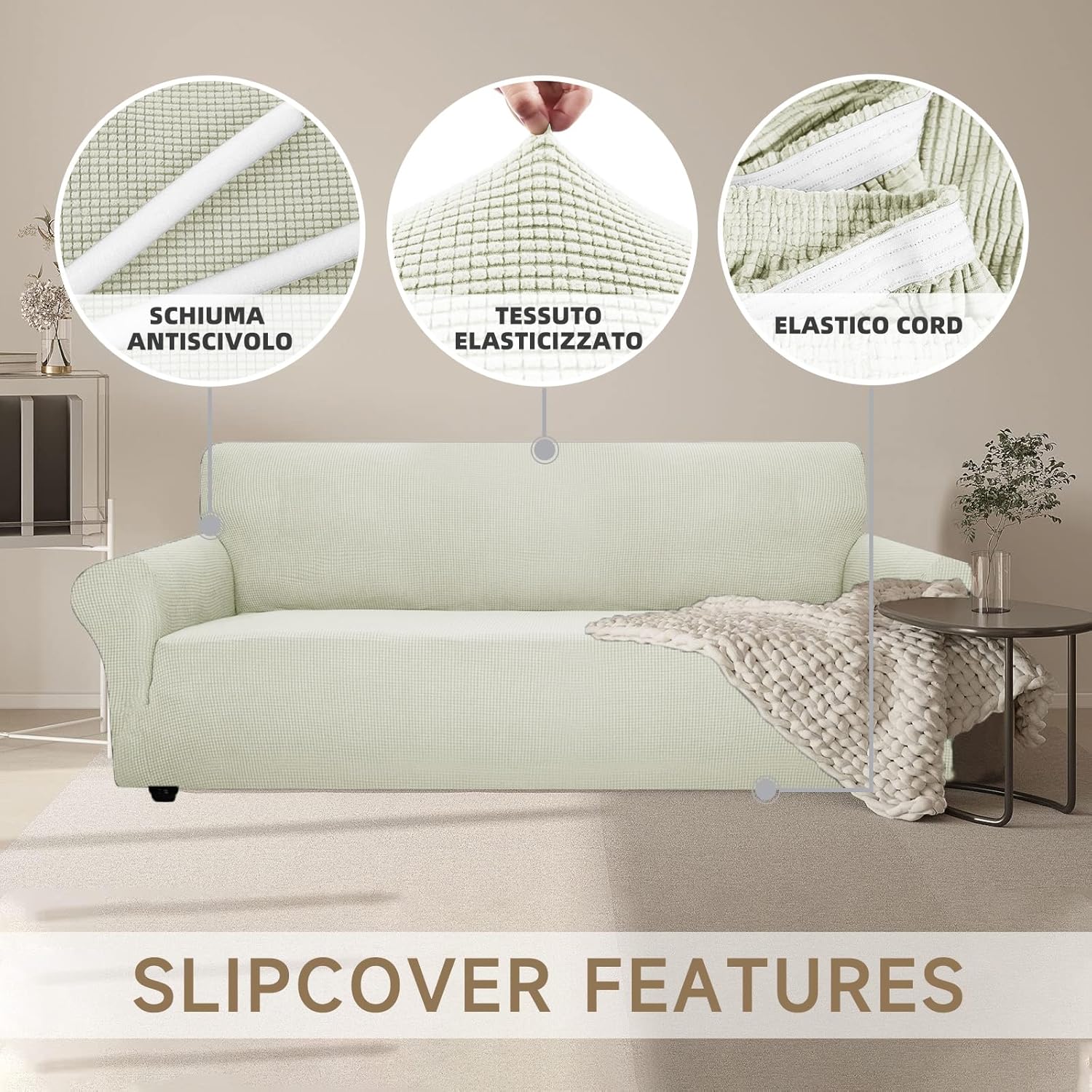 Ystyle Copridivano 4 Posti Elasticizzato, Bianco Naturale - immagine 5